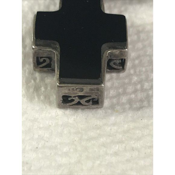 Reversible Cross Pendant‎ Necklace 925 Silver Black Onyx Rope Chain - Picture 5 of 8